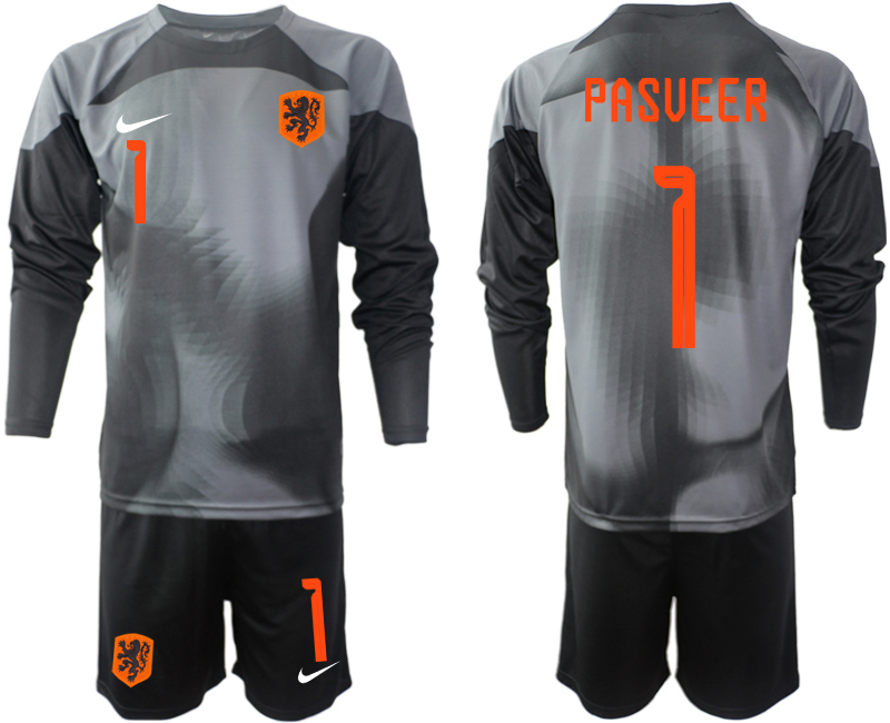 Men 2022 World Cup National Team Netherlands black goalkeeper long sleeve #1 Soccer Jersey
